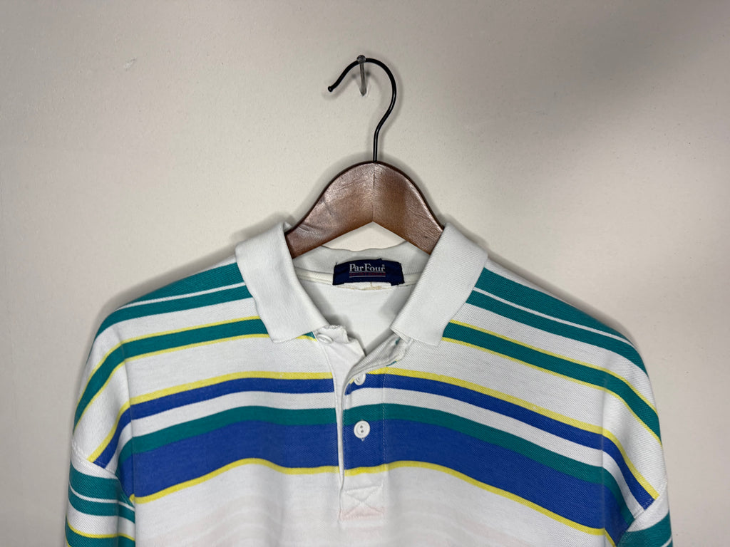 Par Four polo — white/blue/green (XL)
