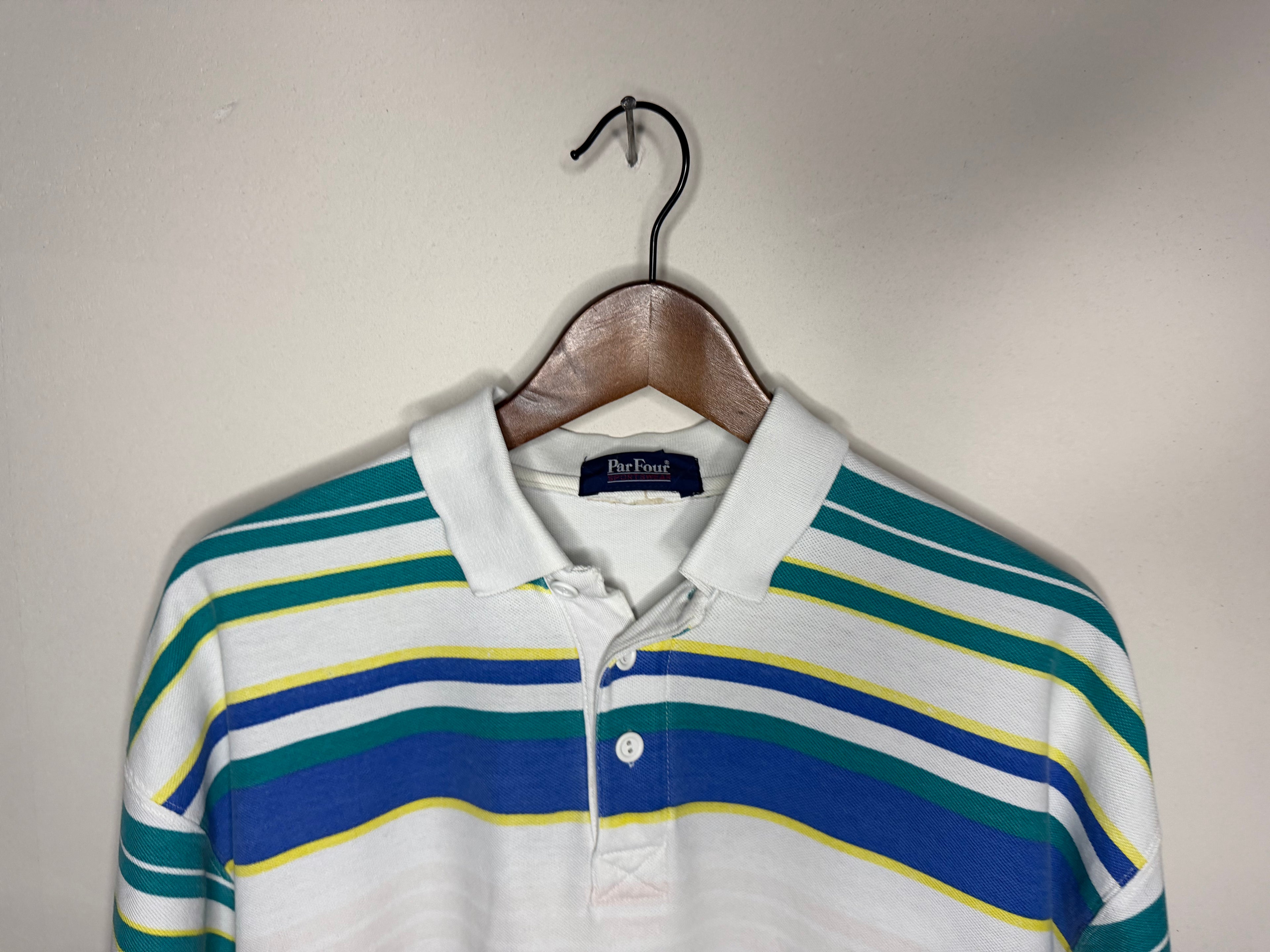 Par Four polo — white/blue/green (XL)