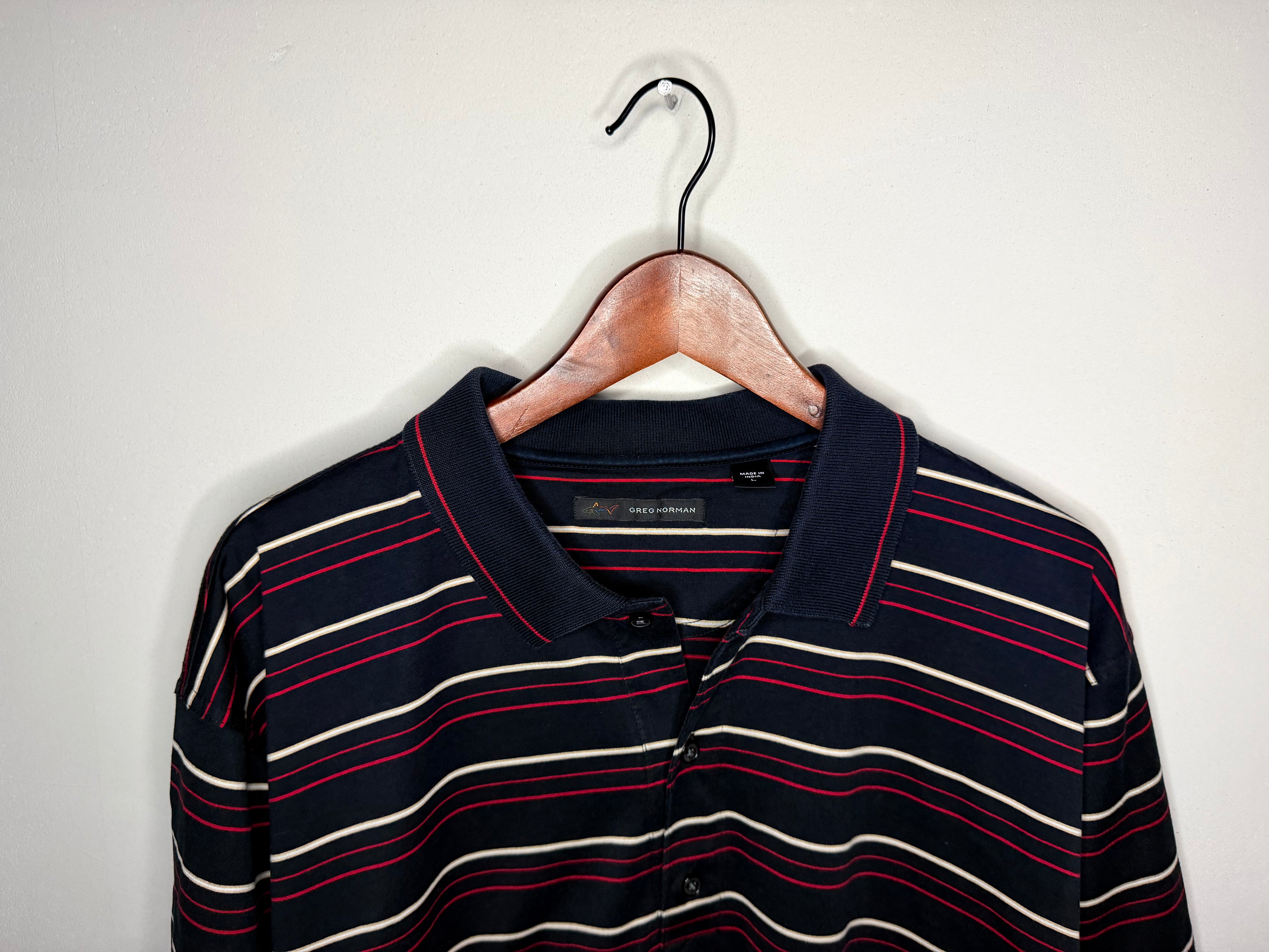 Greg Norman striped polo — black (XL)
