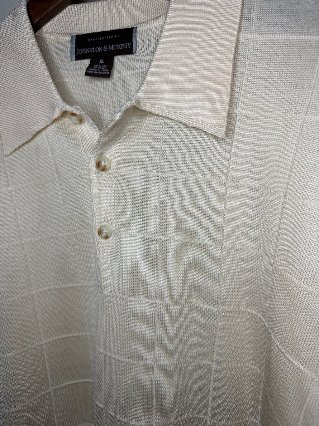 Johnston & Murphy silk polo — beige (L)