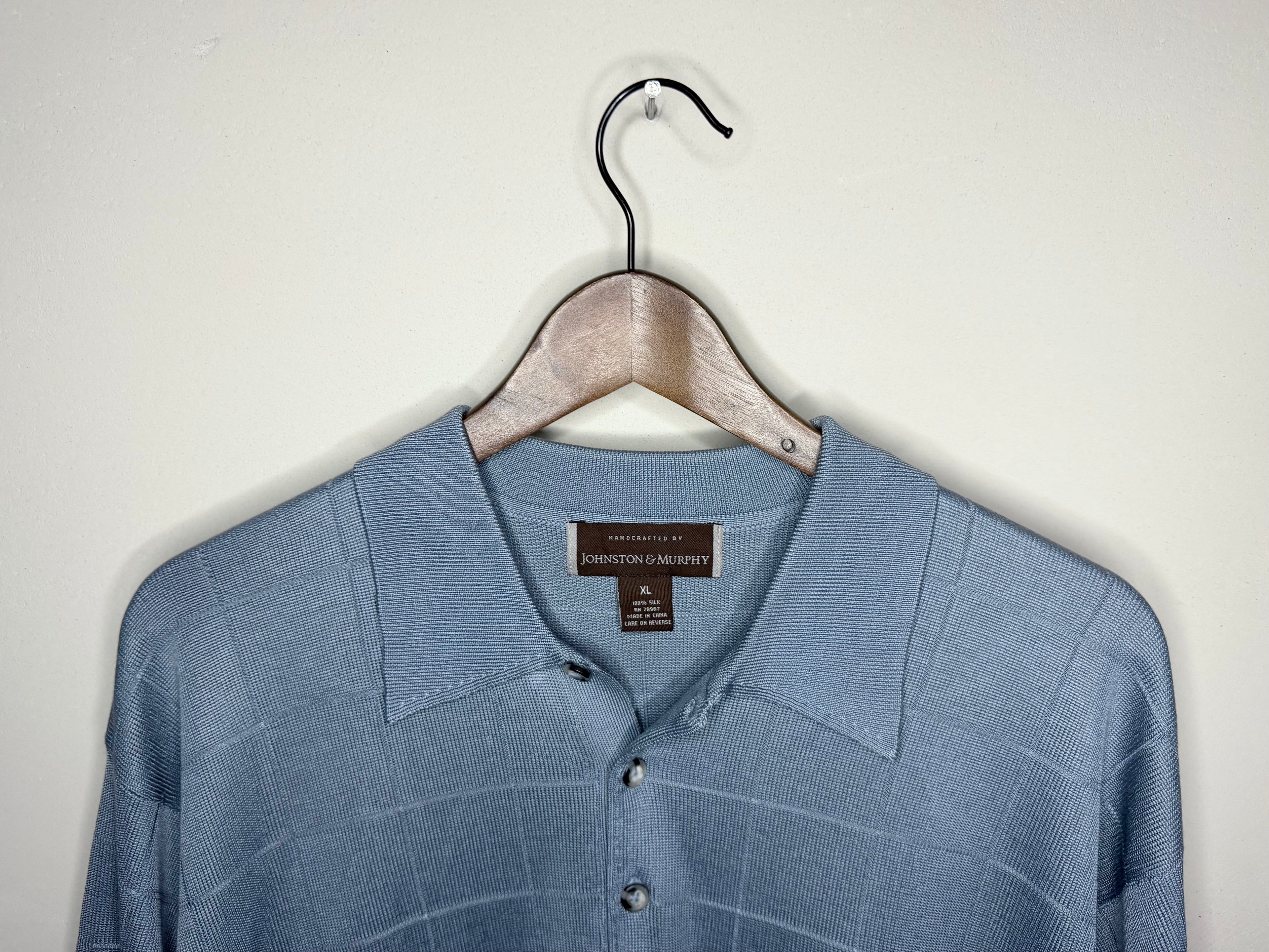 Johnston & Murphy silk polo — light blue (L)