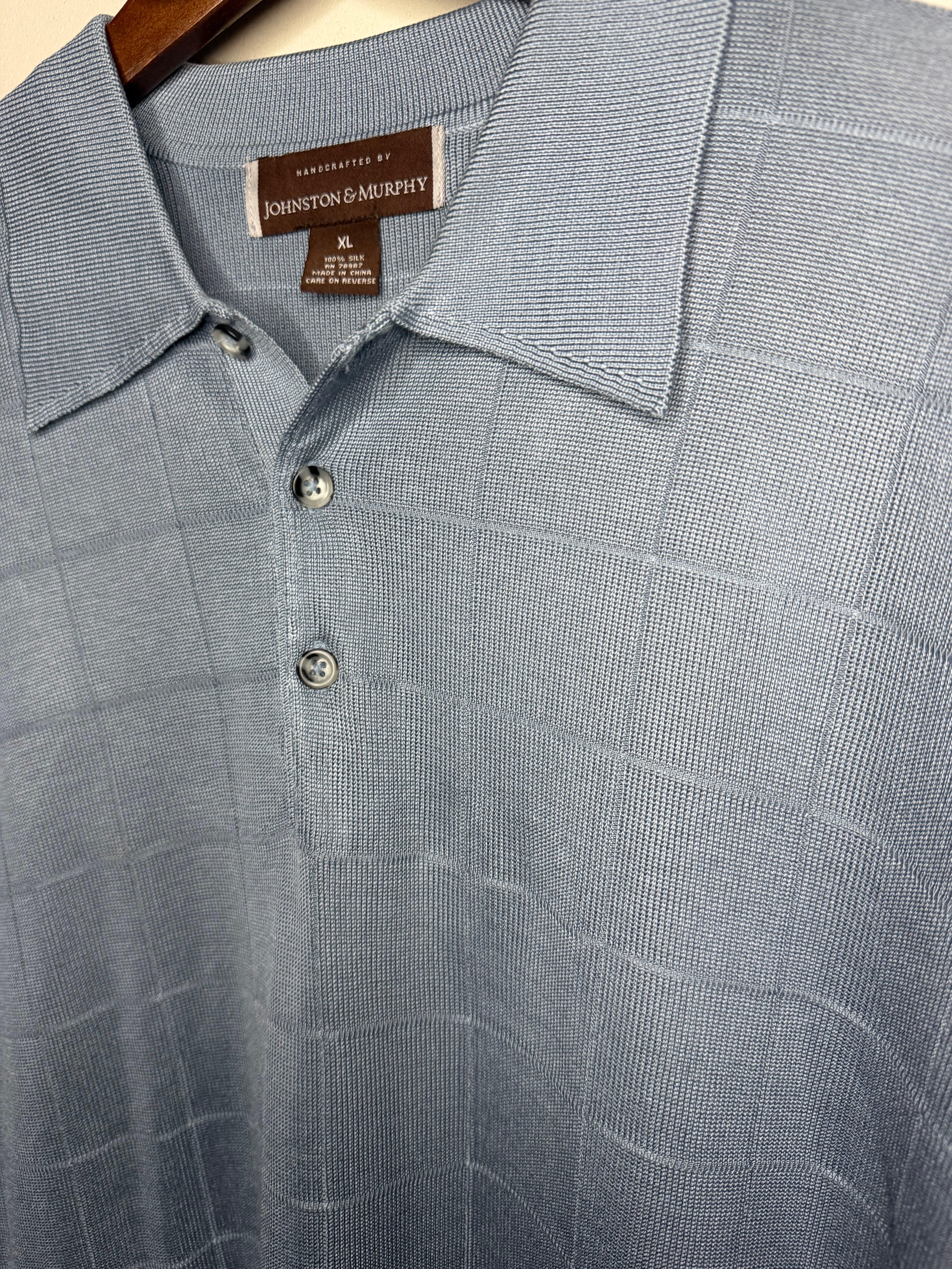Johnston & Murphy silk polo — light blue (L)