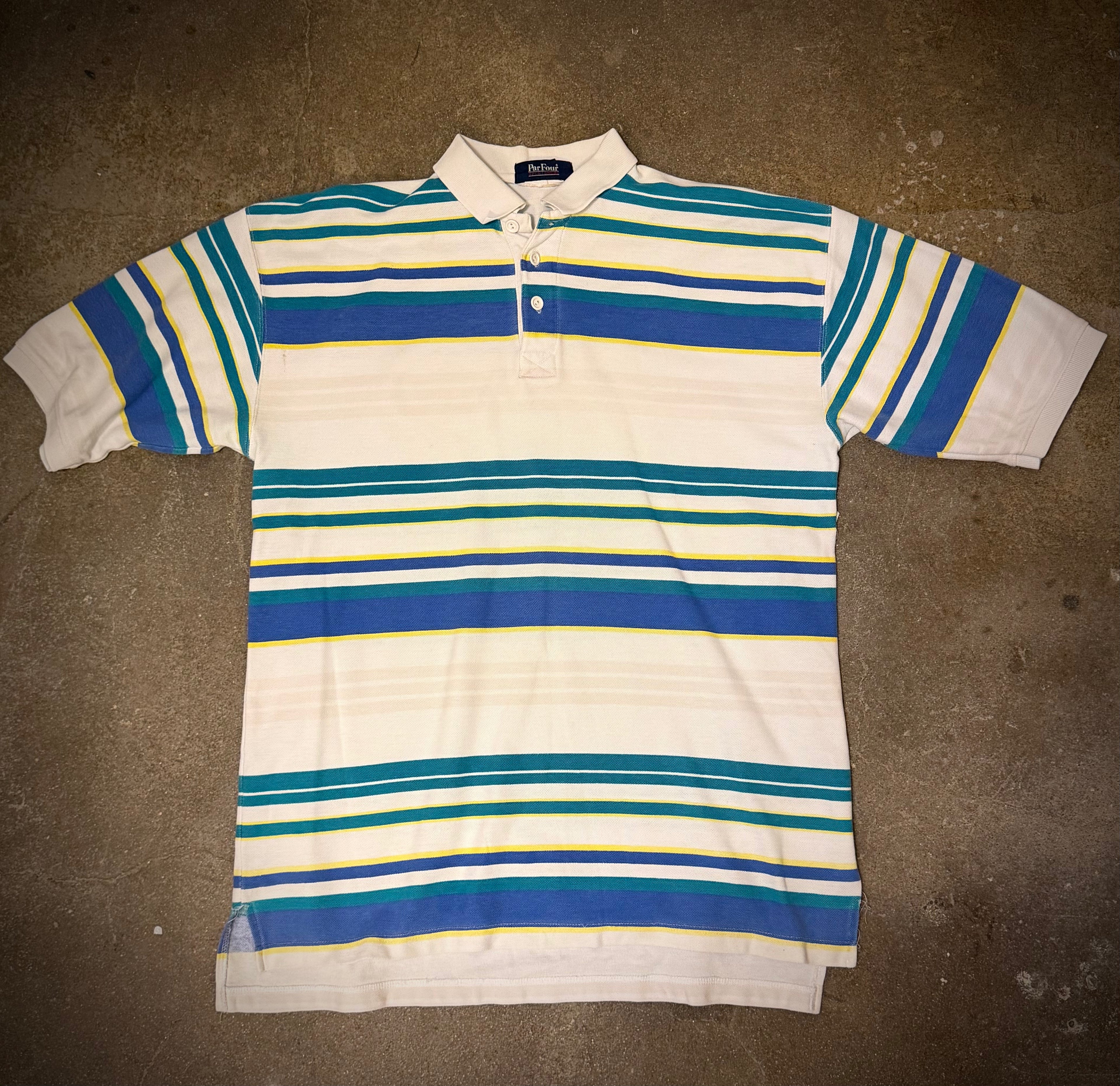 Par Four polo — white/blue/green (XL)